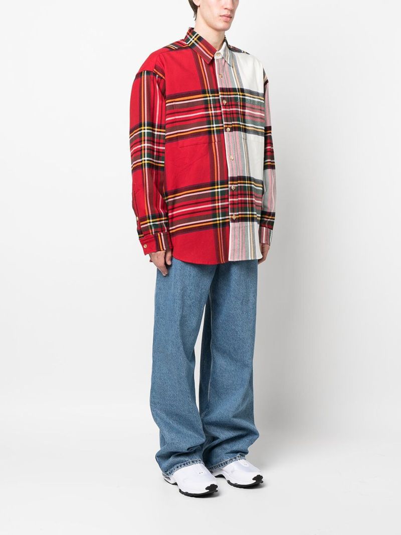 Red Colourblock Check Cotton Shirt