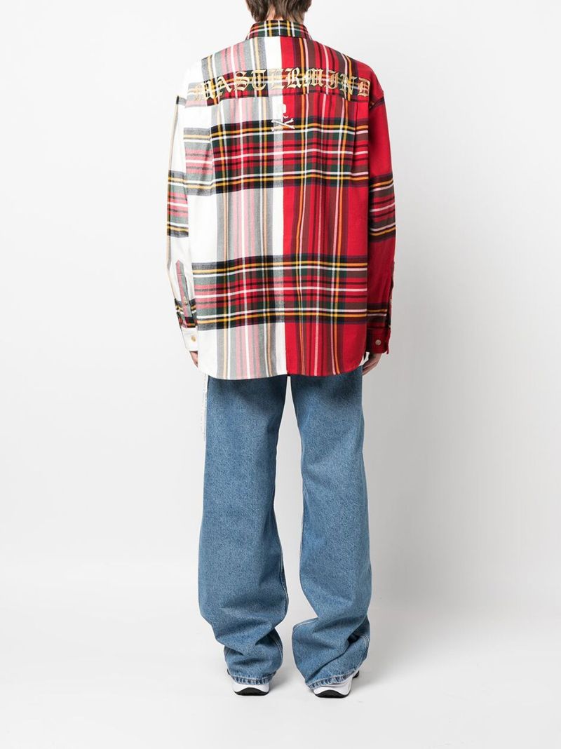 Red Colourblock Check Cotton Shirt