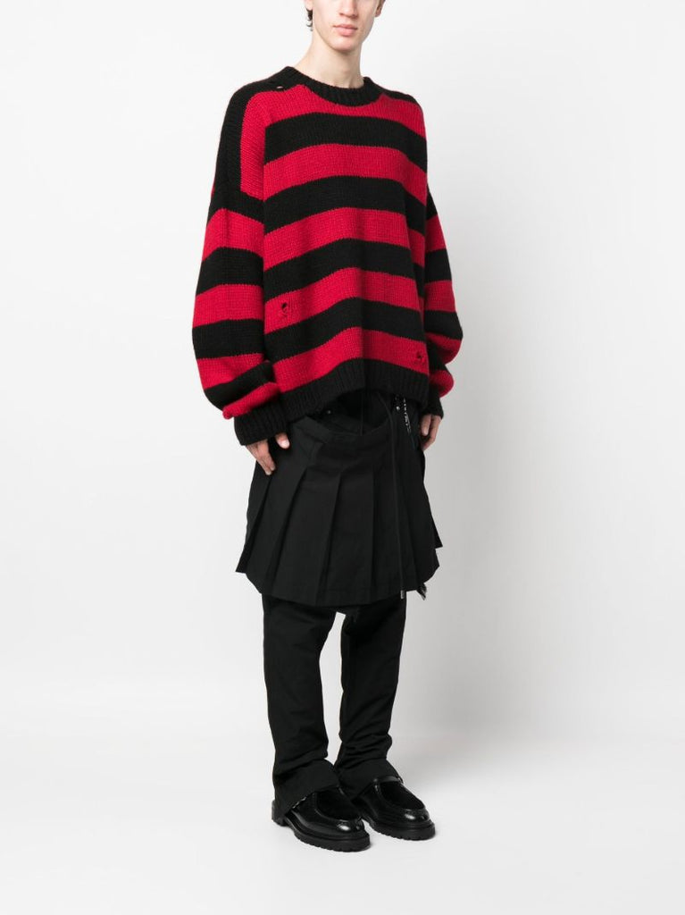 Red and Black Distressed Cashmere Sweater