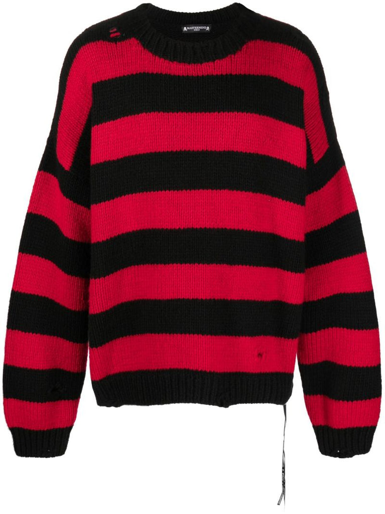 Red and Black Distressed Cashmere Sweater