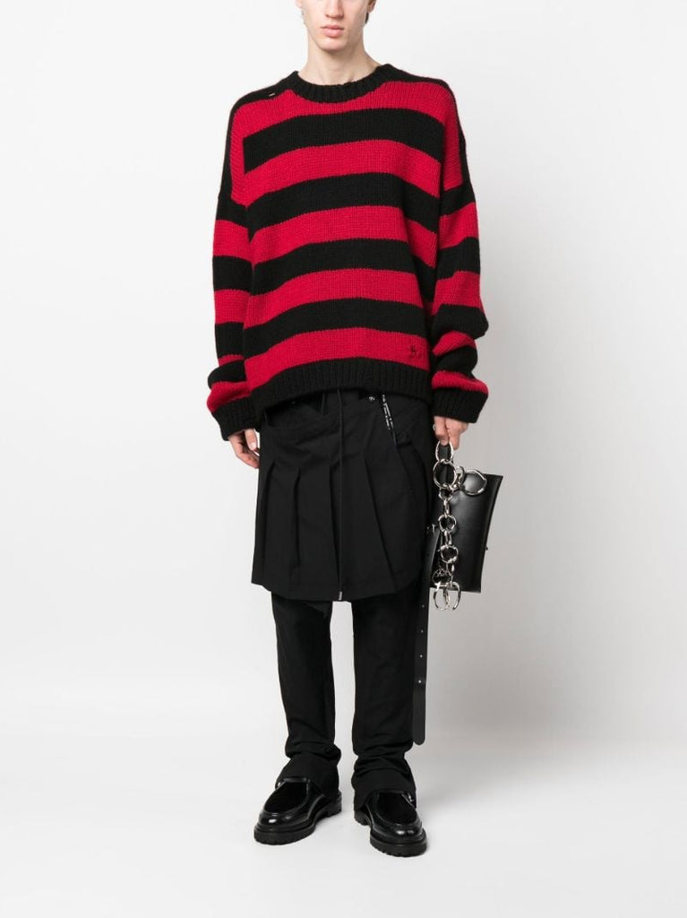 Red and Black Distressed Cashmere Sweater
