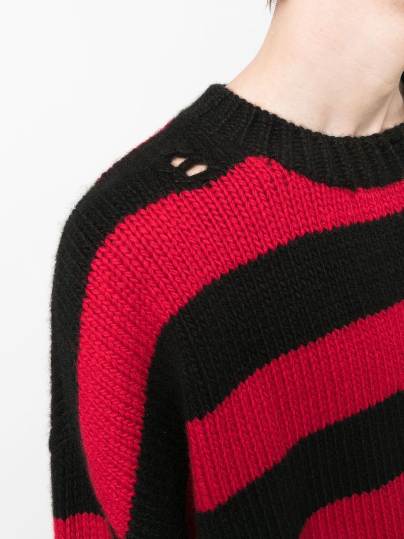 Red and Black Distressed Cashmere Sweater