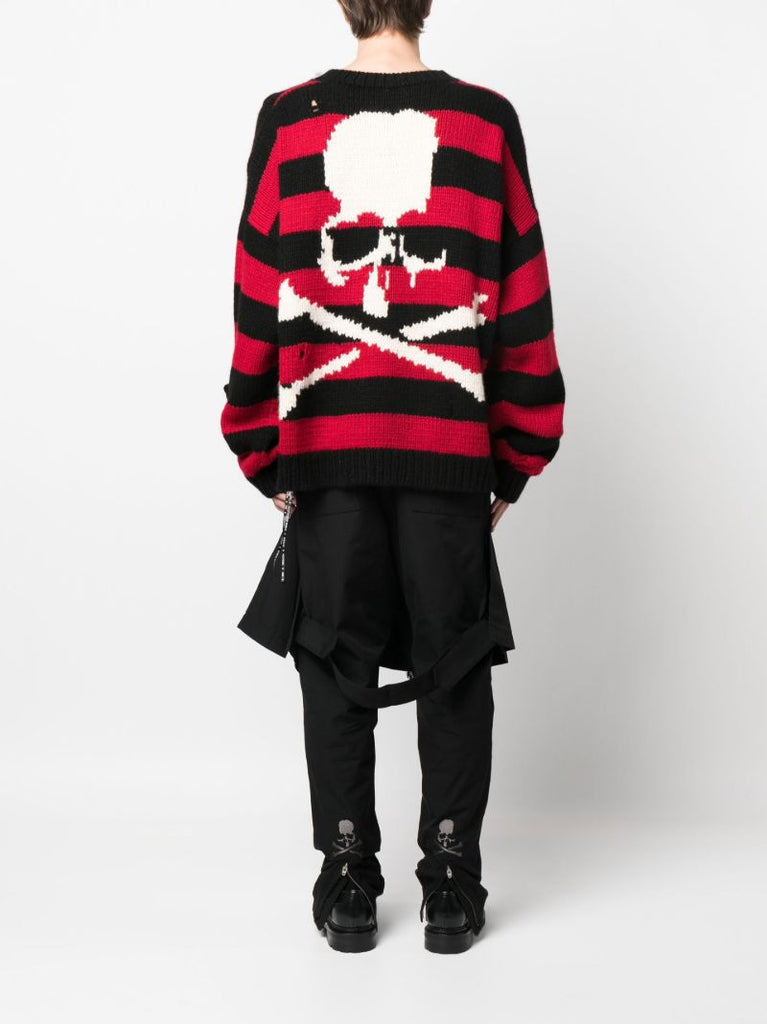 Red and Black Distressed Cashmere Sweater