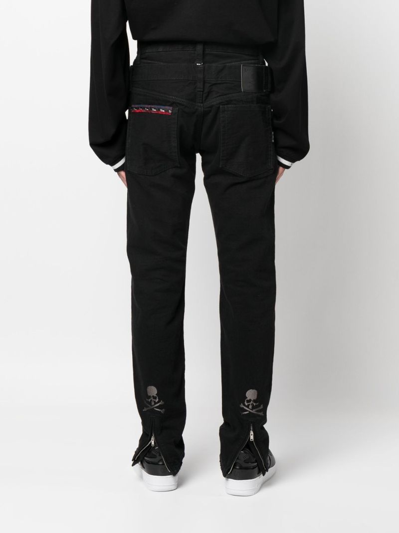 Black Embellished Straight-leg Jeans