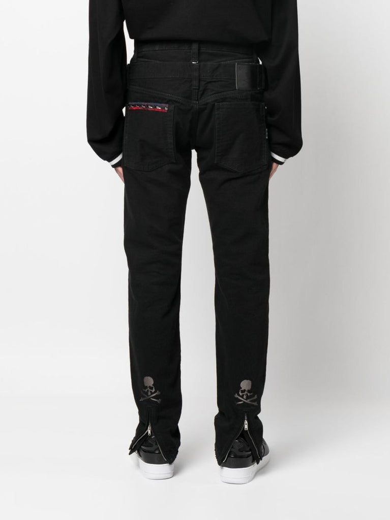 Black Embellished Straight-leg Jeans