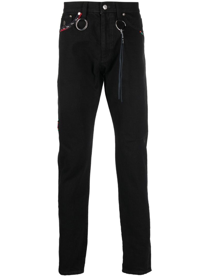 Black Embellished Straight-leg Jeans