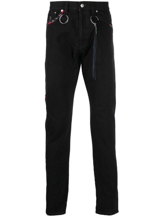 Black Embellished Straight-leg Jeans