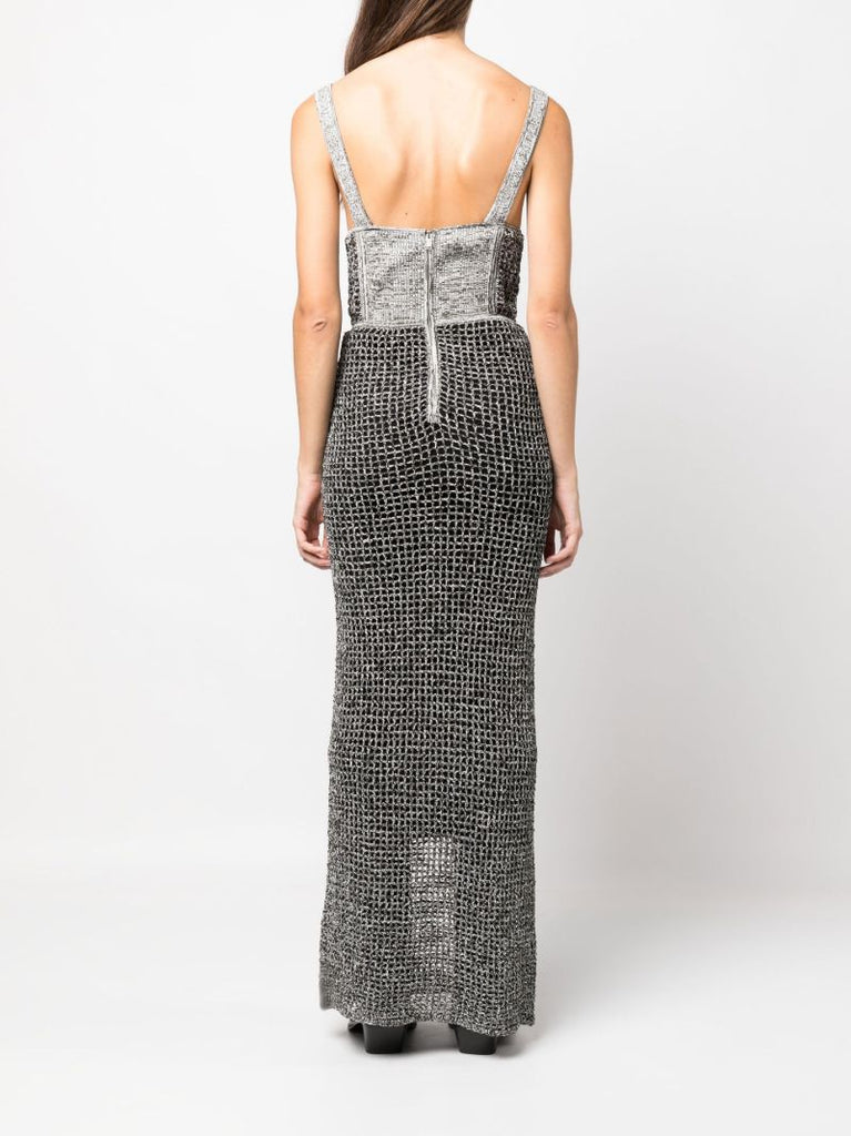 Black Boucle Knitted Corset Top Maxi Dress