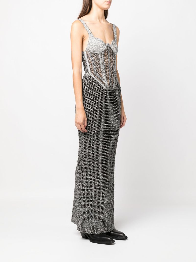 Black Boucle Knitted Corset Top Maxi Dress
