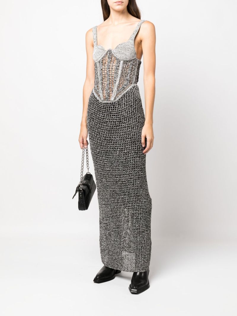 Black Boucle Knitted Corset Top Maxi Dress