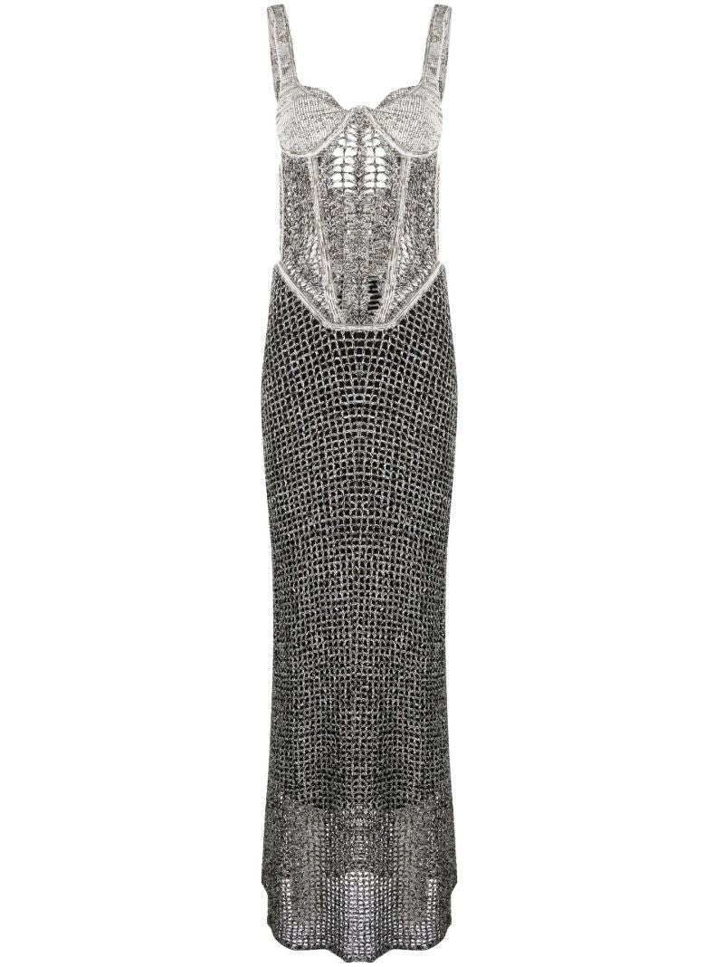 Black Boucle Knitted Corset Top Maxi Dress