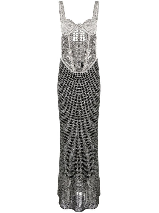 Black Boucle Knitted Corset Top Maxi Dress