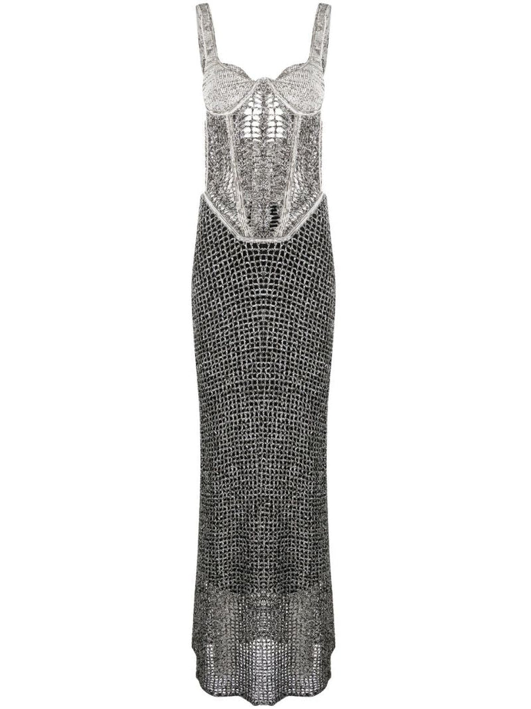 Black Boucle Knitted Corset Top Maxi Dress
