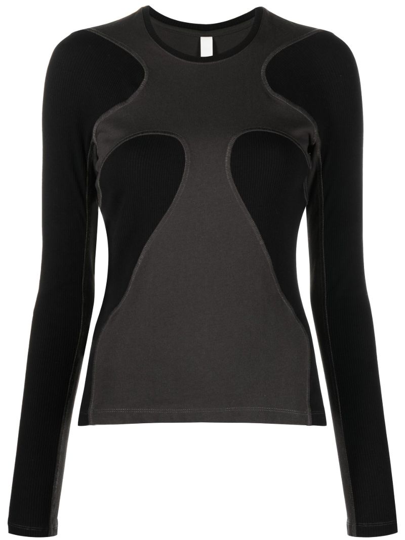 Black Ribbed Two-tone Long Sleeved Top