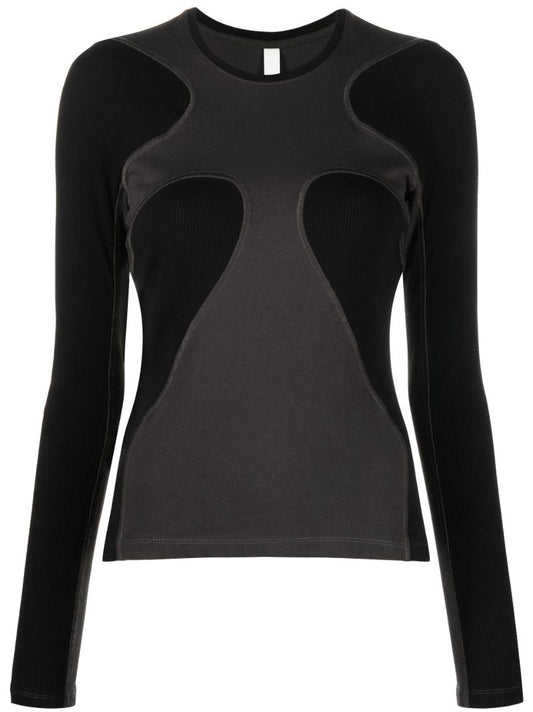 Black Ribbed Two-tone Long Sleeved Top