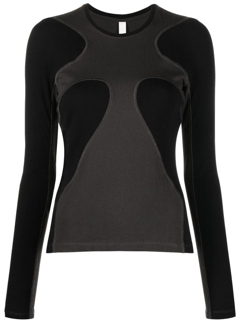 Black Ribbed Two-tone Long Sleeved Top