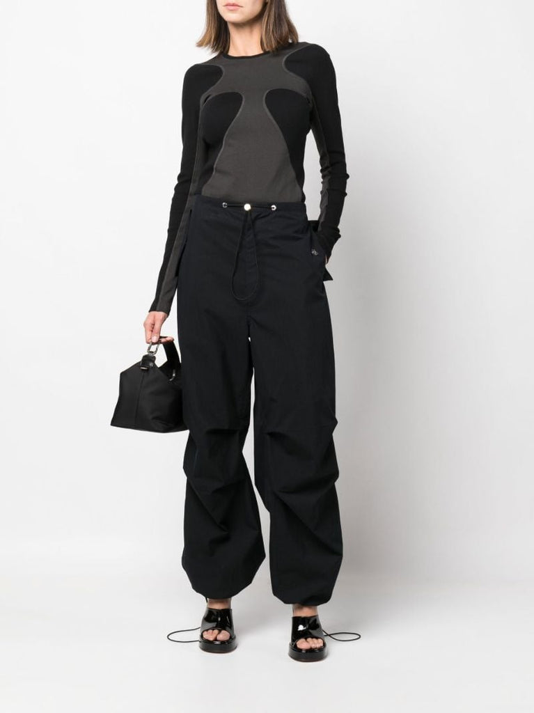 Black Ribbed Two-tone Long Sleeved Top