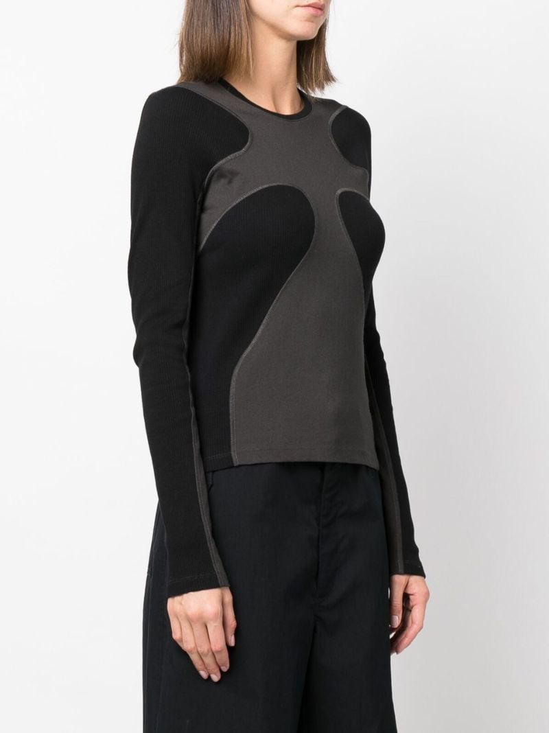 Black Ribbed Two-tone Long Sleeved Top
