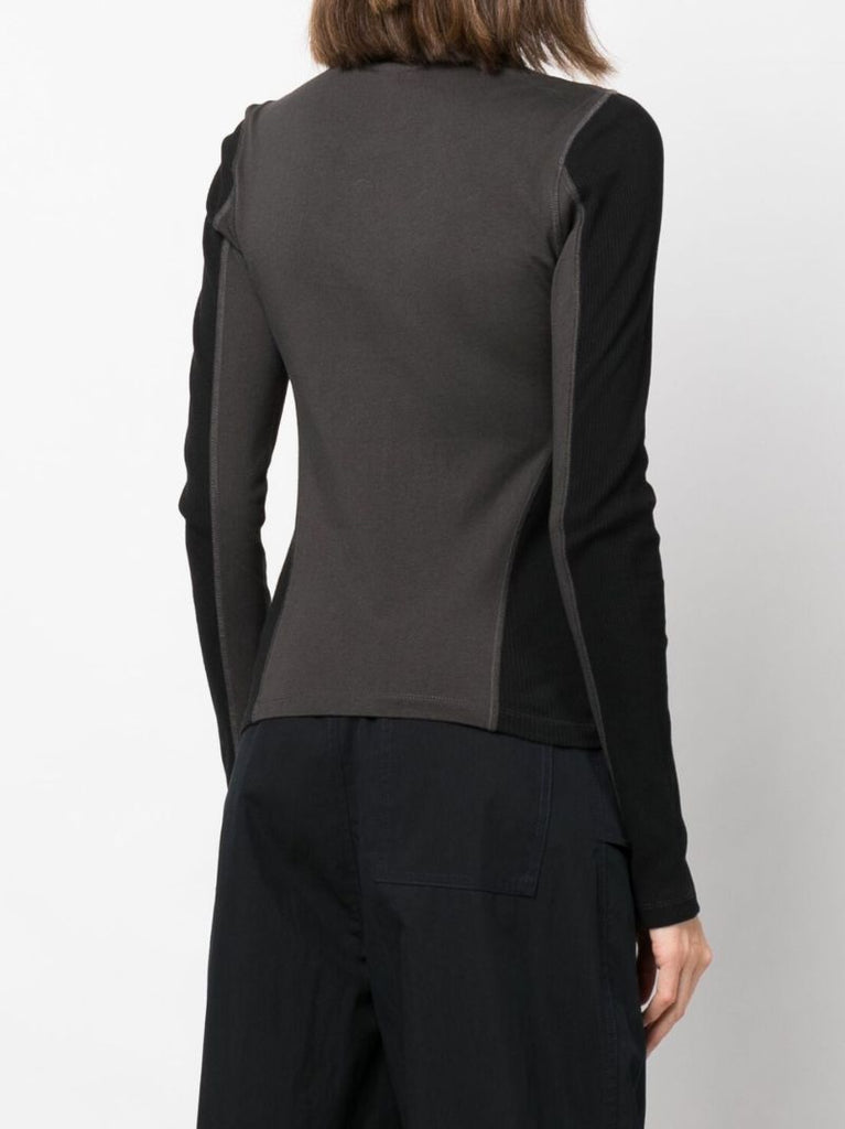 Black Ribbed Two-tone Long Sleeved Top