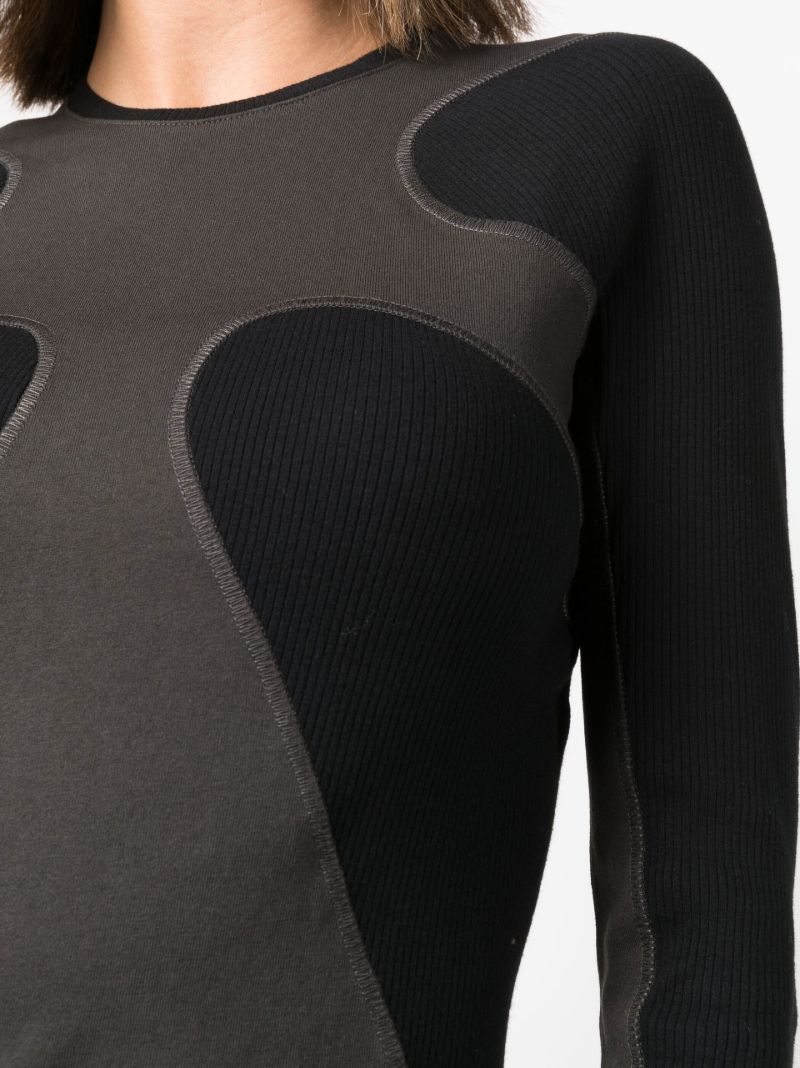 Black Ribbed Two-tone Long Sleeved Top