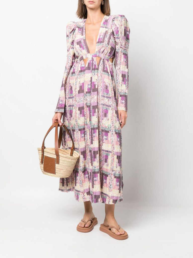 Blue Naya Patchwork Print Maxi Dress