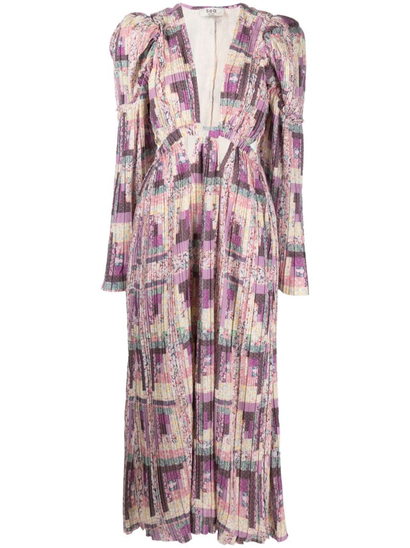 Blue Naya Patchwork Print Maxi Dress