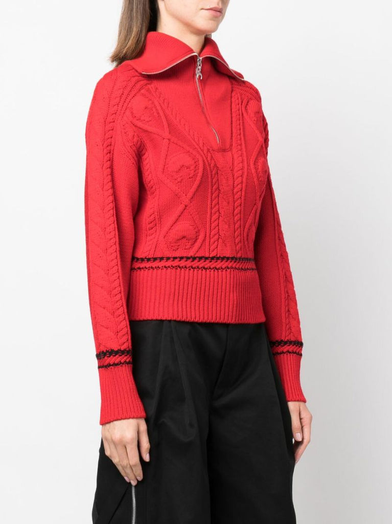 Red Cable Knit Wool Sweater