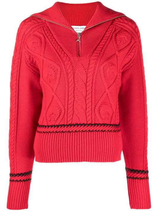 Red Cable Knit Wool Sweater