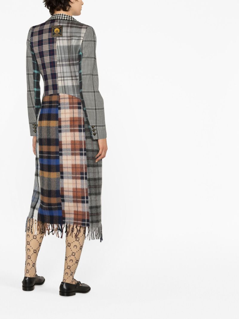 Red Patchwork Check Wool Coat