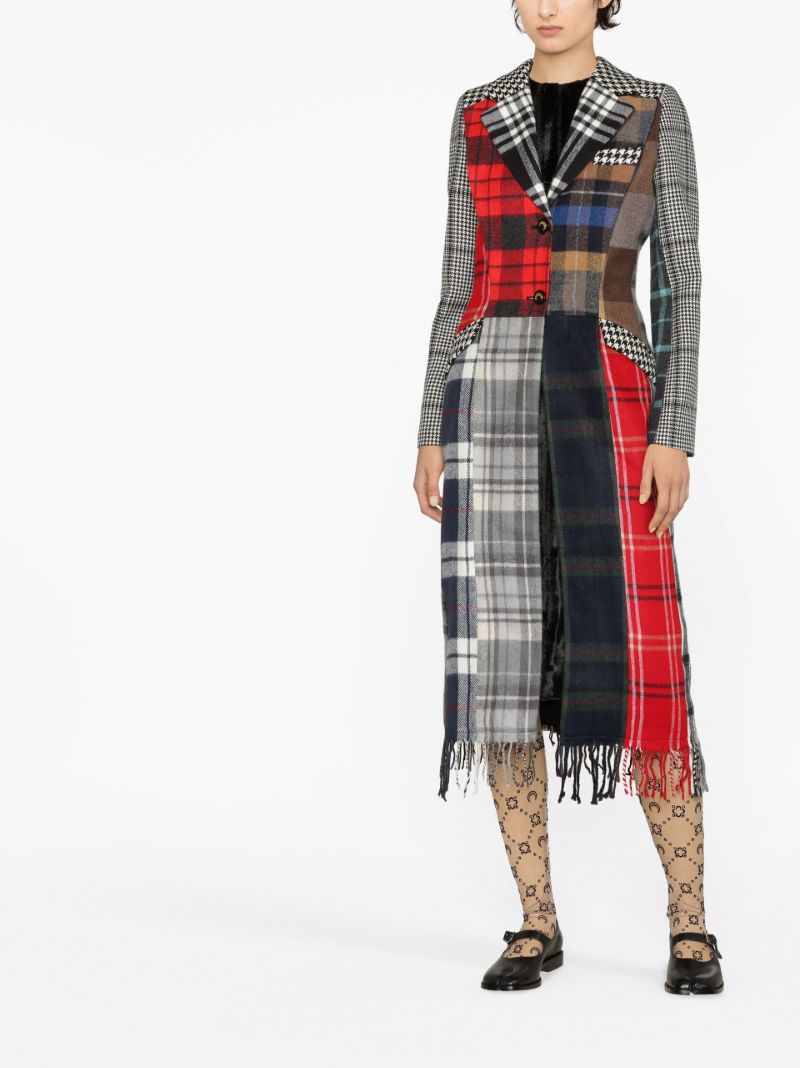 Red Patchwork Check Wool Coat