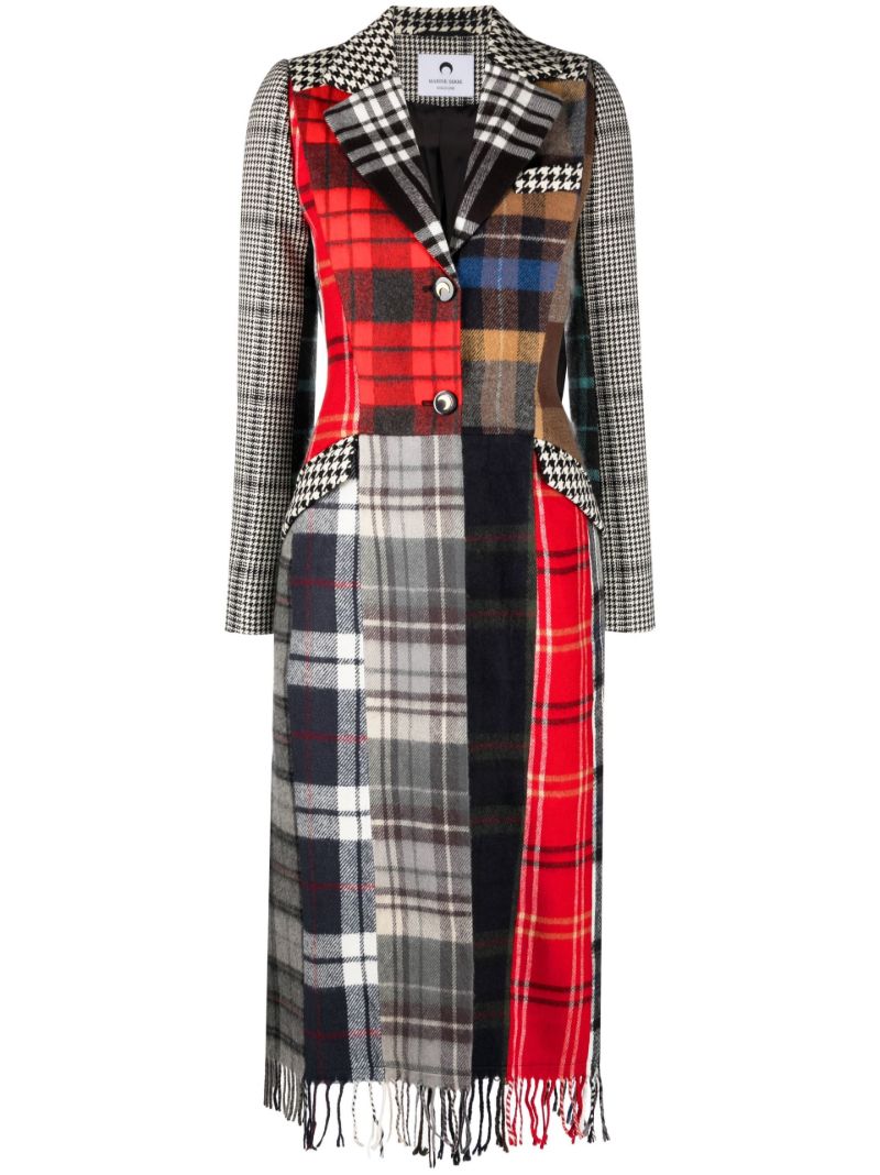 Red Patchwork Check Wool Coat