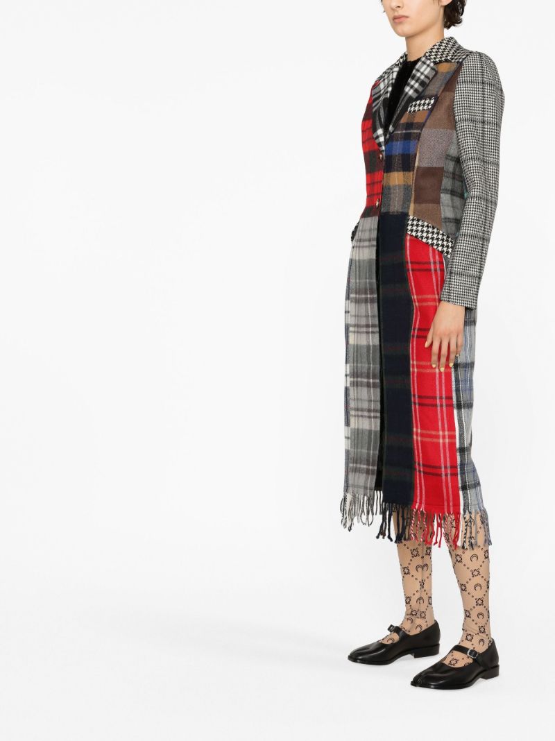 Red Patchwork Check Wool Coat