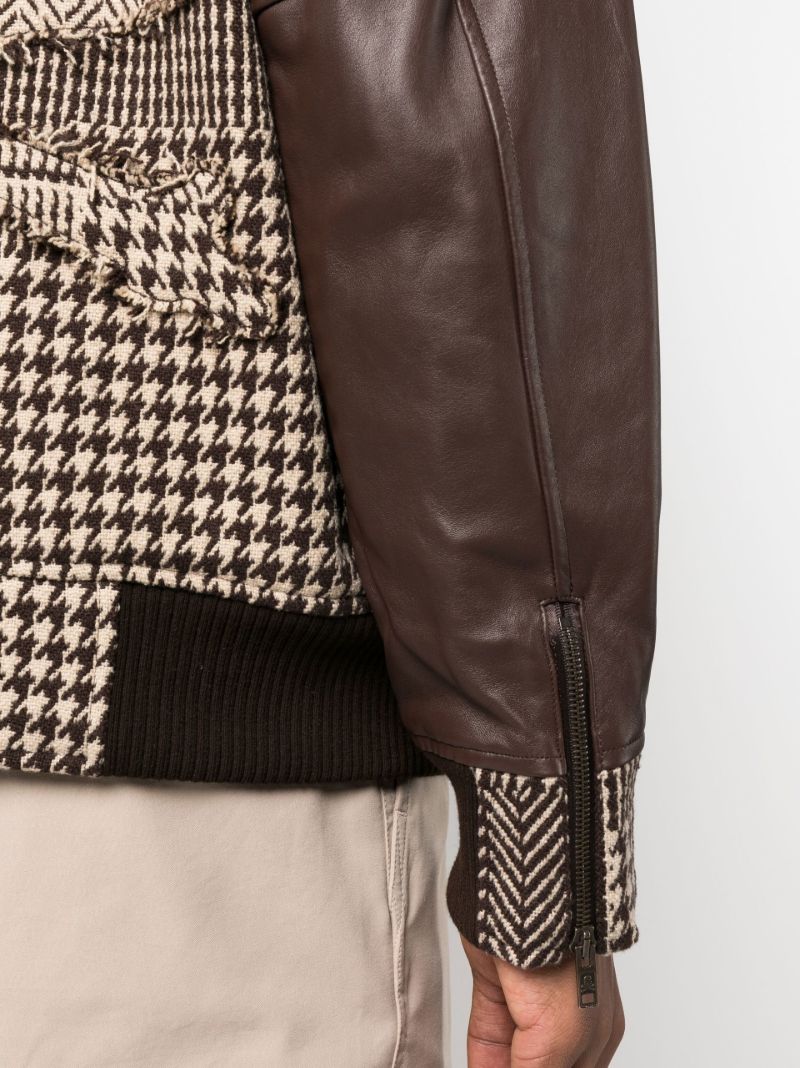 Brown Houndstooth Cashmere Bomber Jacket