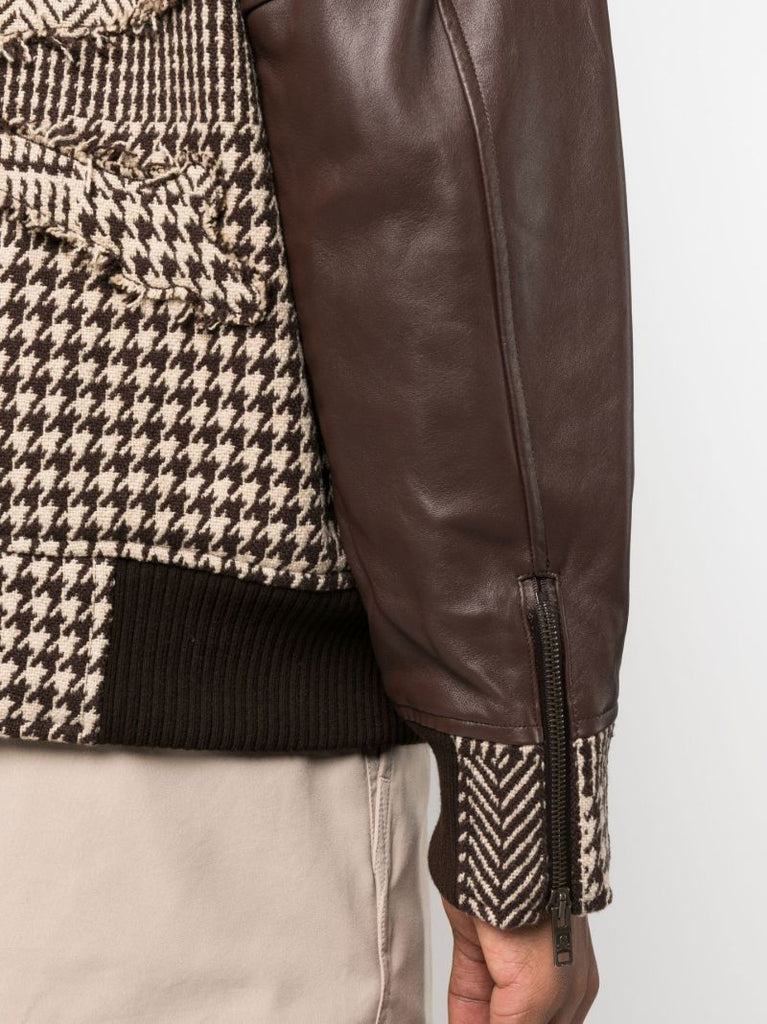 Brown Houndstooth Cashmere Bomber Jacket
