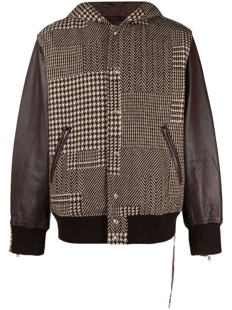 Brown Houndstooth Cashmere Bomber Jacket