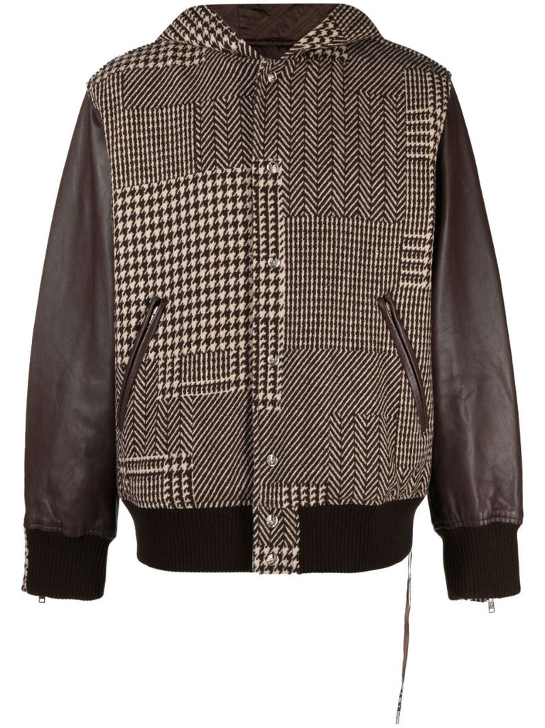 Brown Houndstooth Cashmere Bomber Jacket