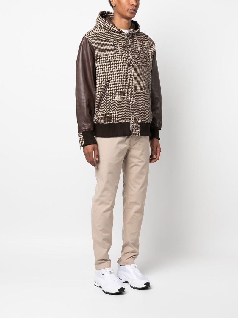 Brown Houndstooth Cashmere Bomber Jacket