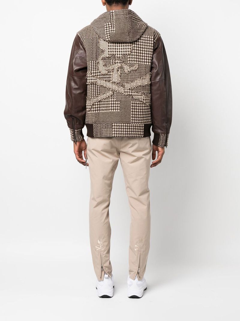 Brown Houndstooth Cashmere Bomber Jacket