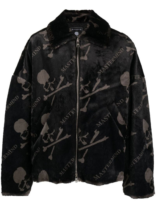 Black Skull Faux Fur Jacket