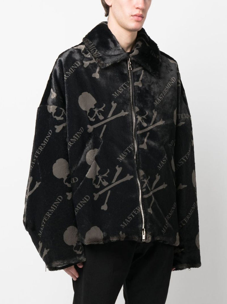 Black Skull Faux Fur Jacket