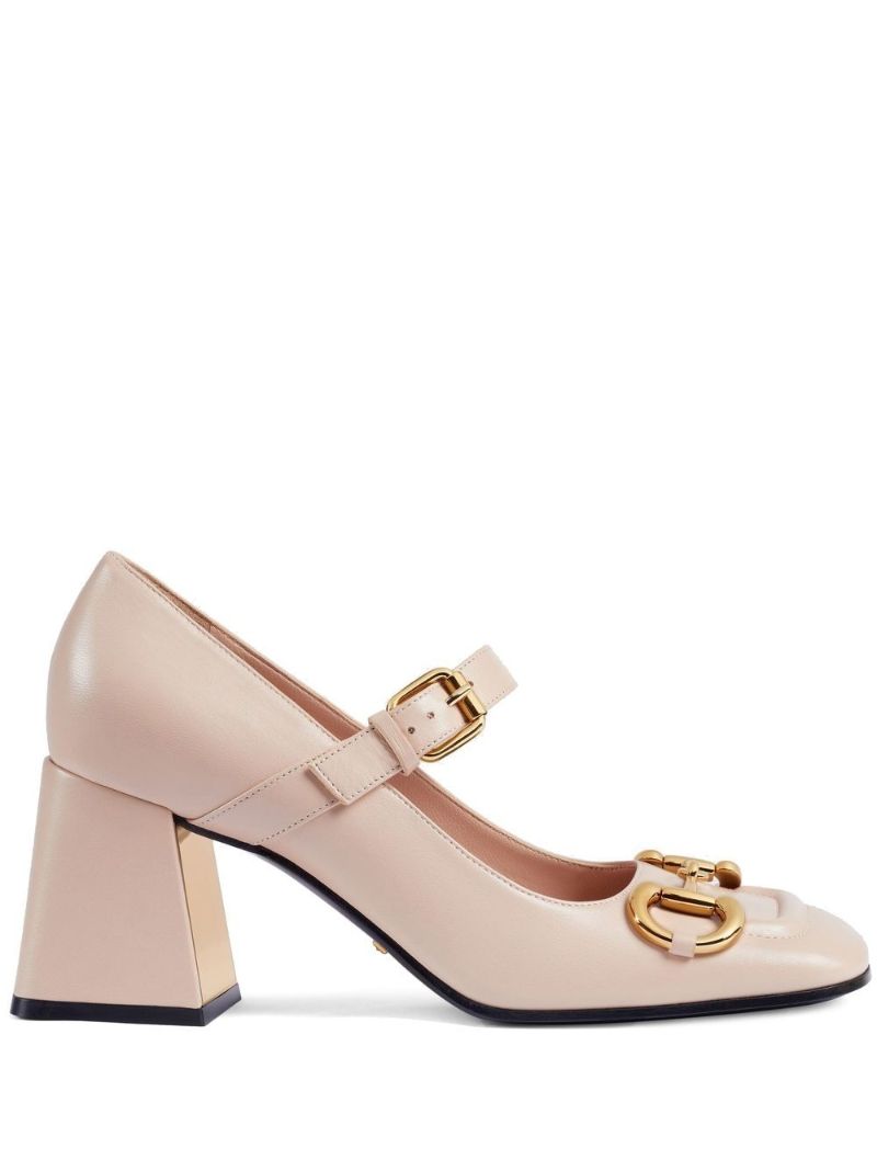 Pink Buckle Detail Leather Pumps