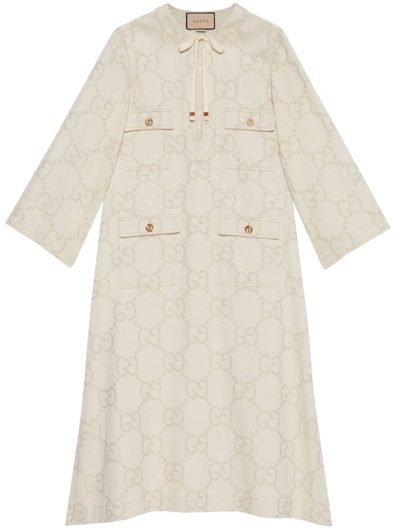 Neutral Maxi Gg Cotton Kaftan Dress
