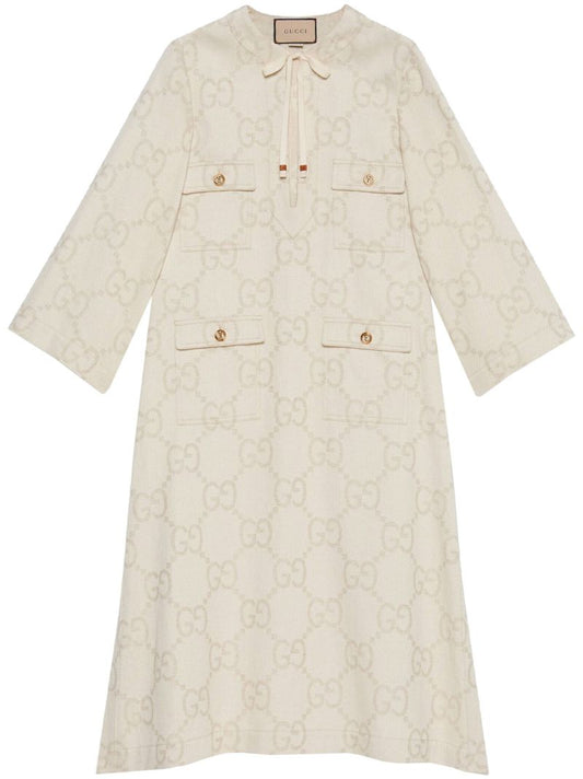 Neutral Maxi Gg Cotton Kaftan Dress
