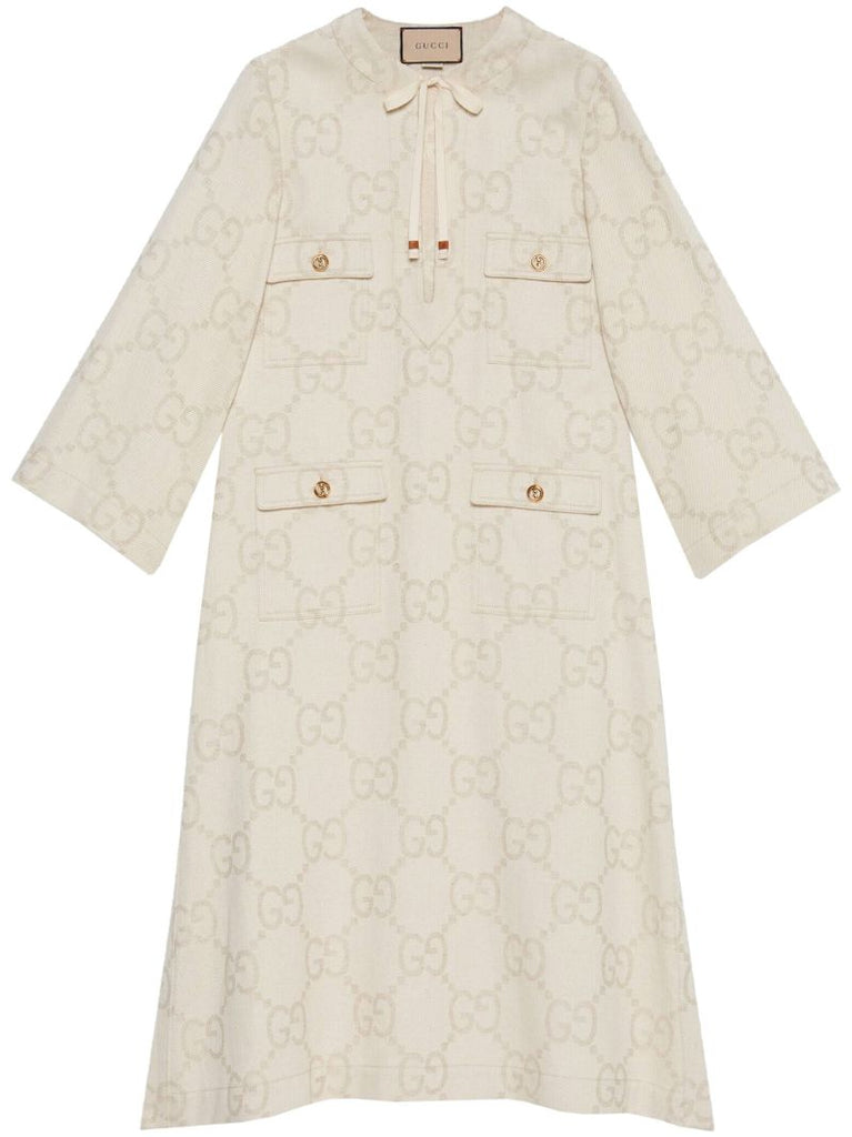 Neutral Maxi Gg Cotton Kaftan Dress