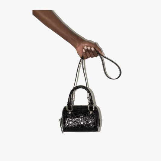 Black Dora Mock Croc Leather Tote Bag