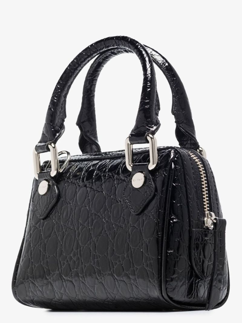 Black Dora Mock Croc Leather Tote Bag