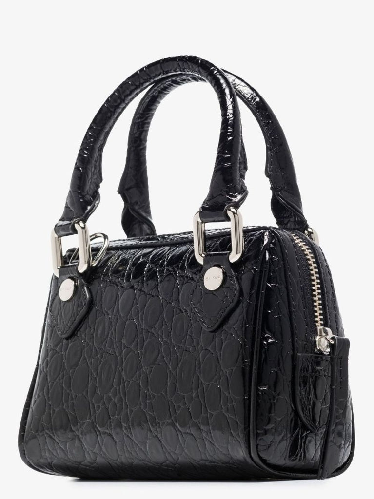 Black Dora Mock Croc Leather Tote Bag