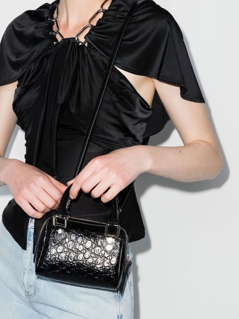 Black Dora Mock Croc Leather Tote Bag