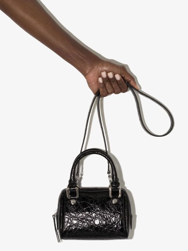 Black Dora Mock Croc Leather Tote Bag
