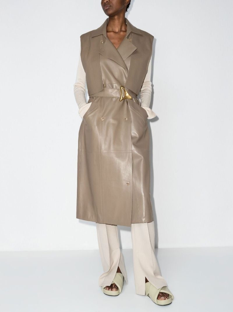 Neutral Delray Sleeveless Double-breasted Leather Coat